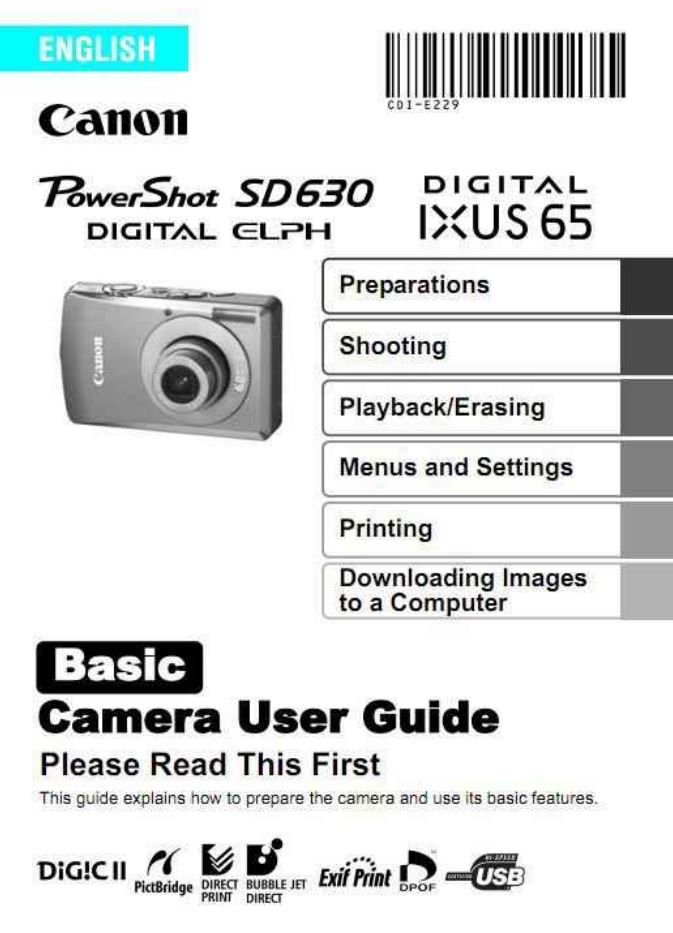 Instruction Manual for Powershot SD630 Basic