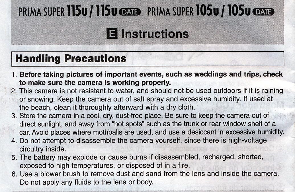Sure Shot 115U Instructions Cover