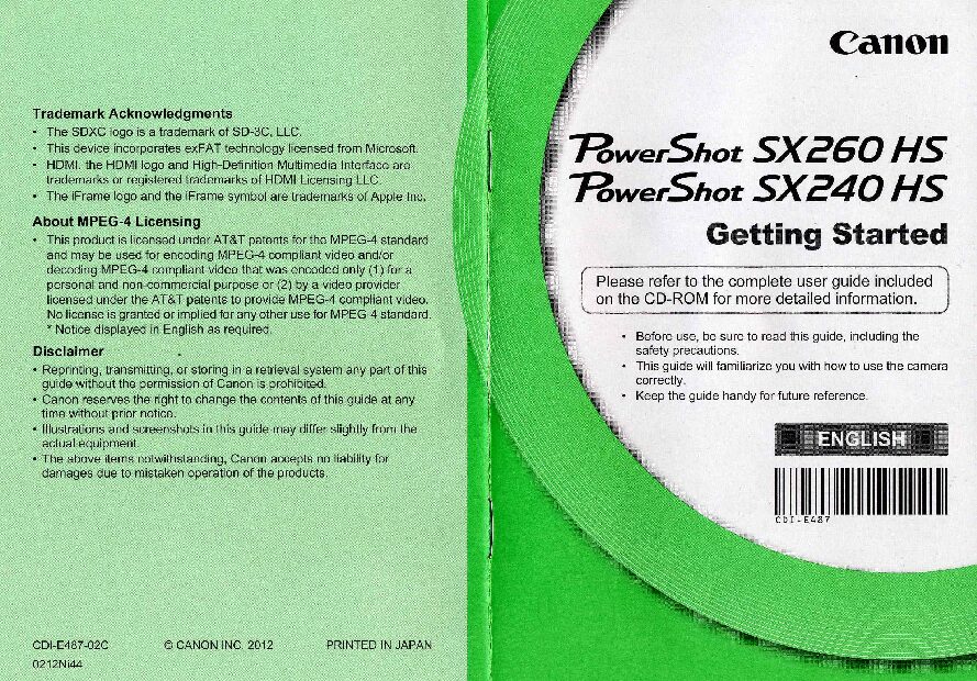 Power Shot SX260-SX240 HS Starter Manual