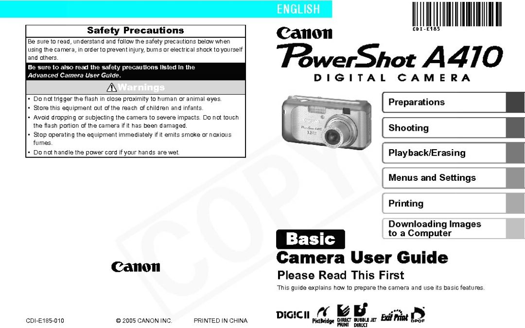 PowerShot A410 Basic Manual