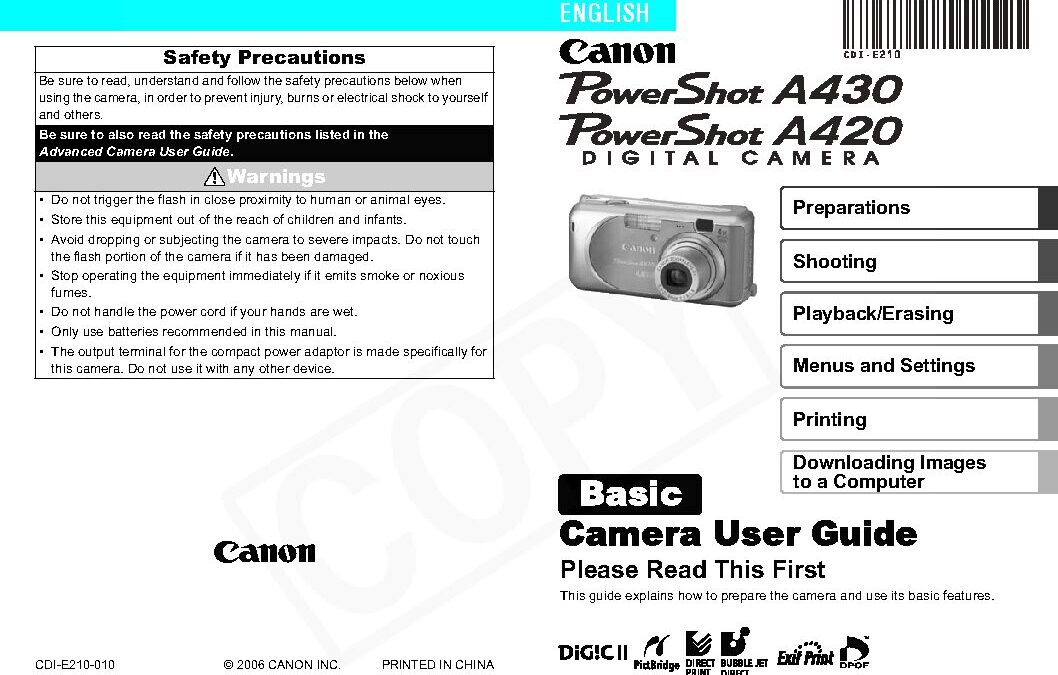 PowerShot A420-430 Basic Manual