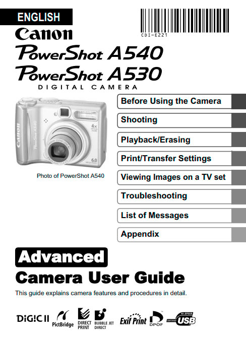 PowerShot A530-A540 Manual