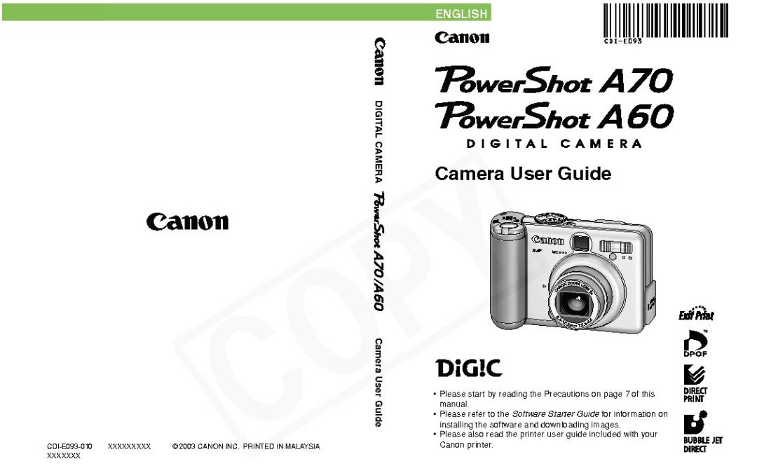 PowerShot A60 and A70 Manual