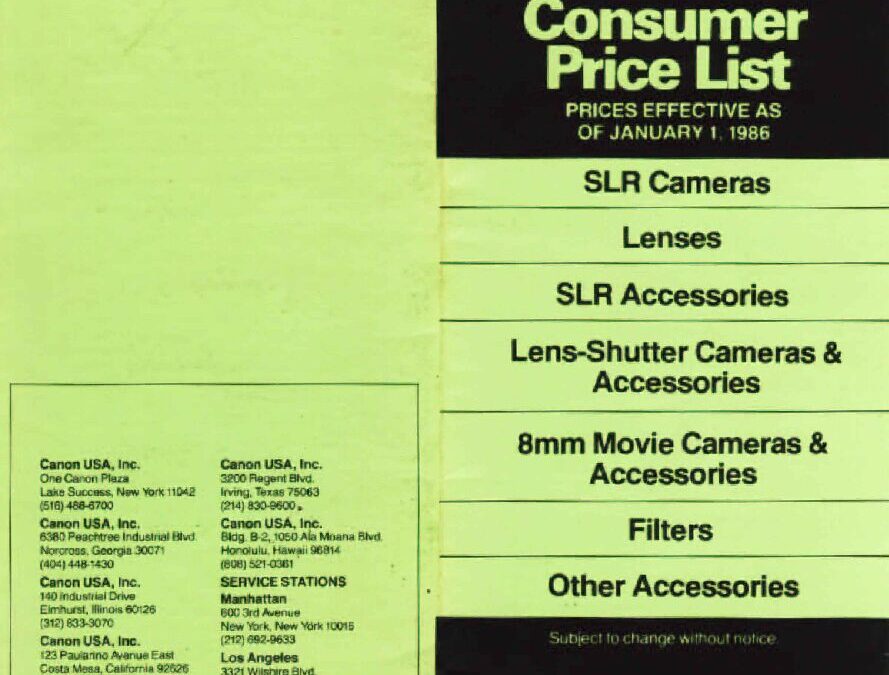 Canon Price List 1986