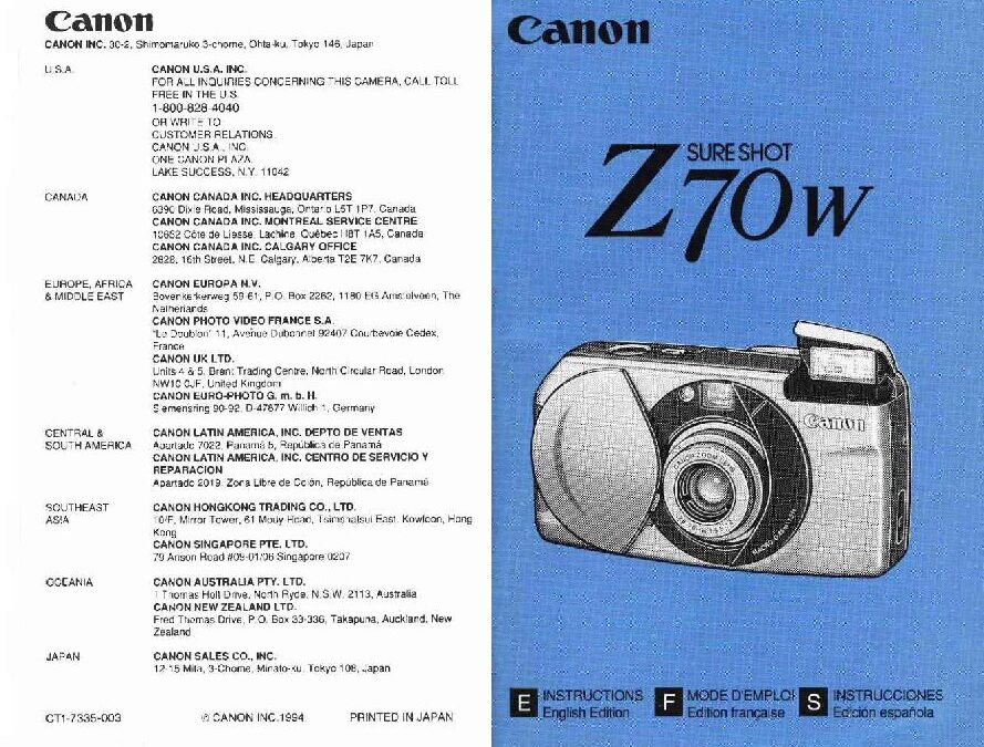 Canon Sure Shot Z70W Manual