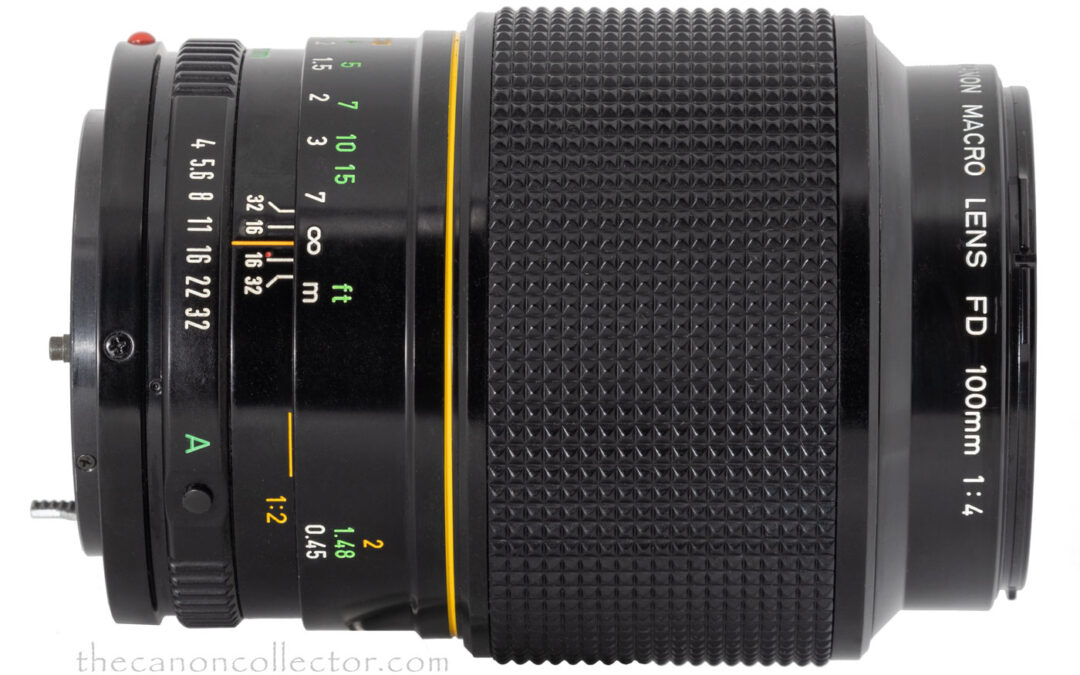 Canon FDn 100mm 1:4 Macro-Side-Closed-w-Yellow