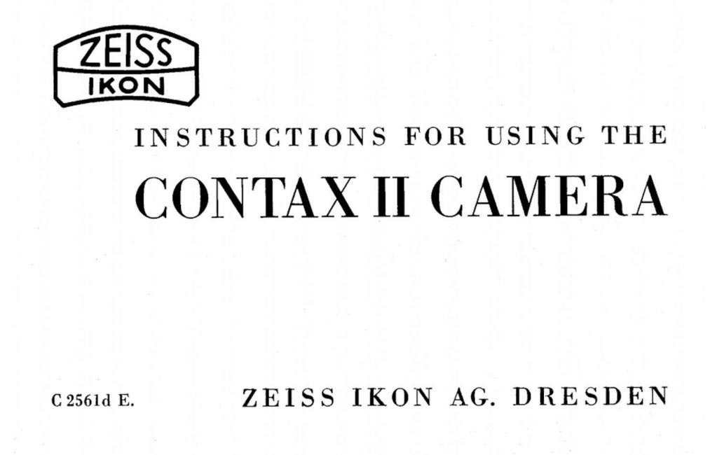Contax II Instructions