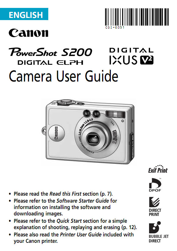 PowerShot S200 Digital Elph Manual