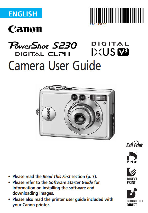 PowerShot S230 Digital Elph Manual