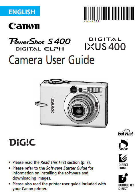 PowerShot S400 Digital Elph Manual