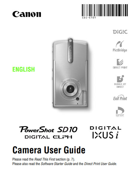 Powerhot SD10 Digital Elph Manual