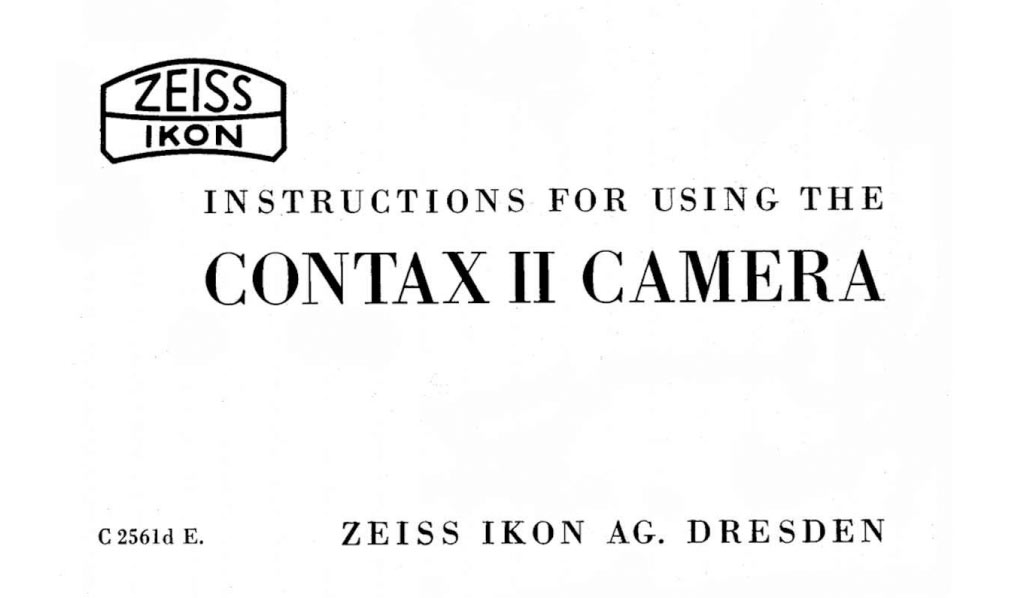 Zeiss Ikon Contax II User Manual