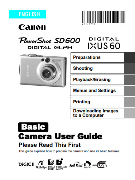 PowerShot SD600 Digital Elph Manual