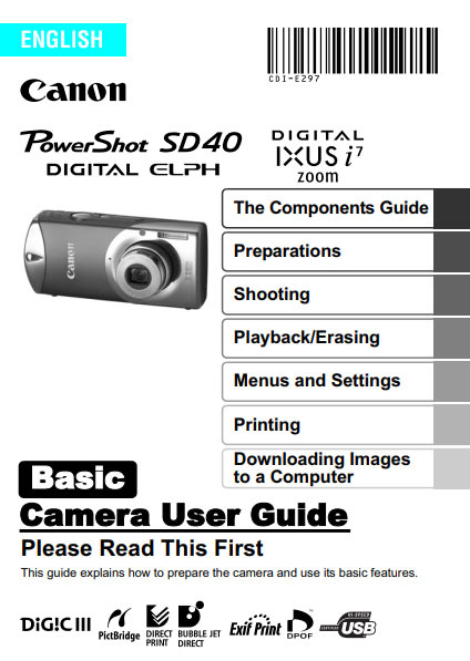 Canon PowerShot SD40 Basic Manual