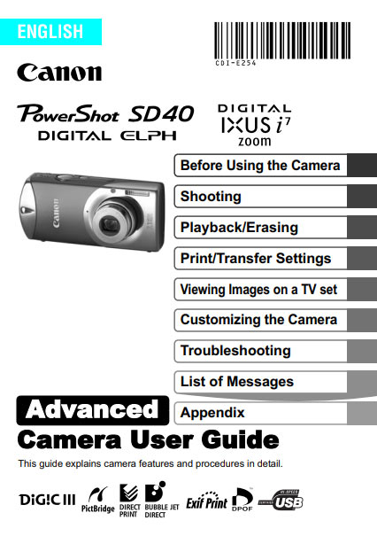 Canon PowerShot SD 40 Advanced Manual