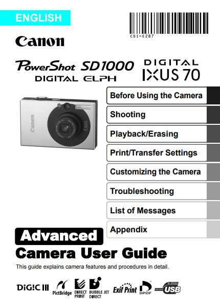 Canon SD1000 Advanced User Manual