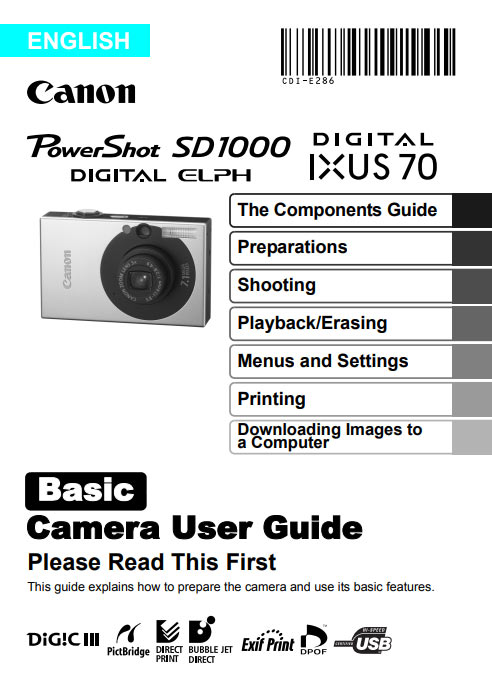 Canon PowerShot SD1000 Basic Manual