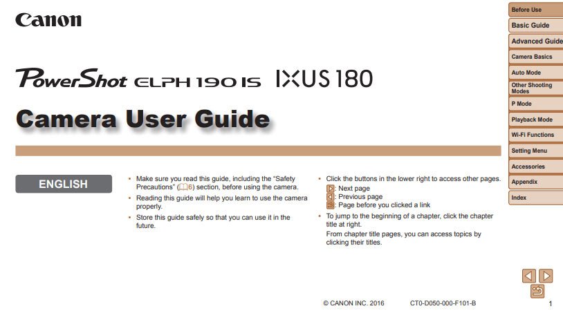 IXUS 180 Manual
