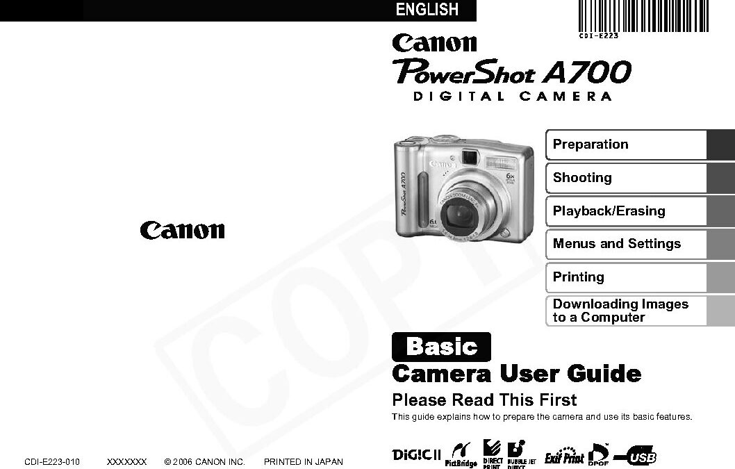 PowerShot A700 Basic Manual