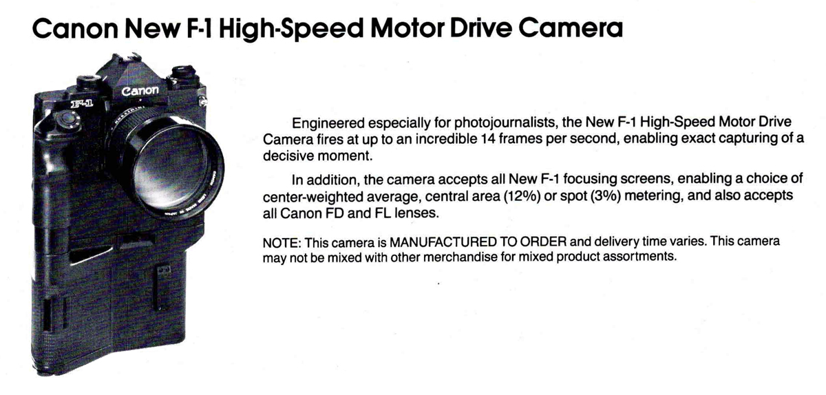 New F-1 High Speed Motor Camera Dealer Notes