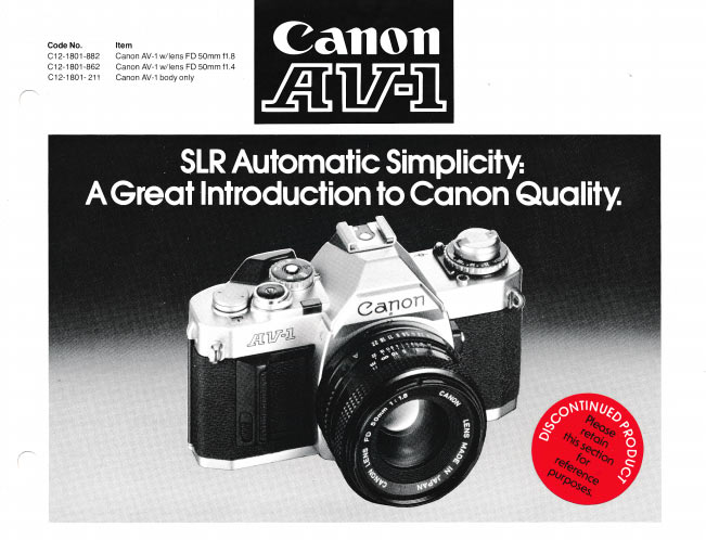 Canon AV-1 Dealer Notes