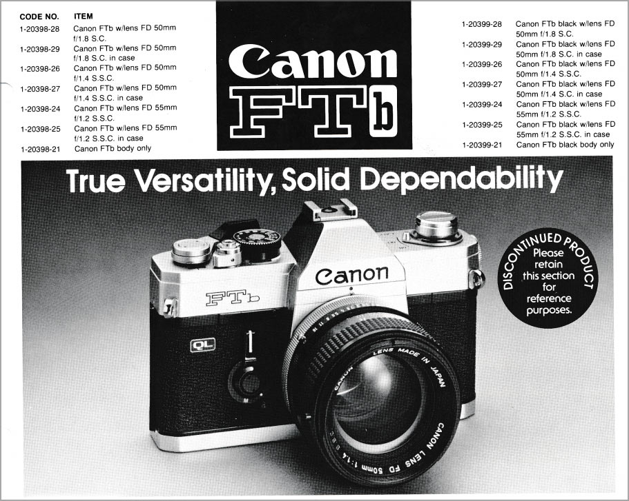 Canon FTb Dealers' Notes